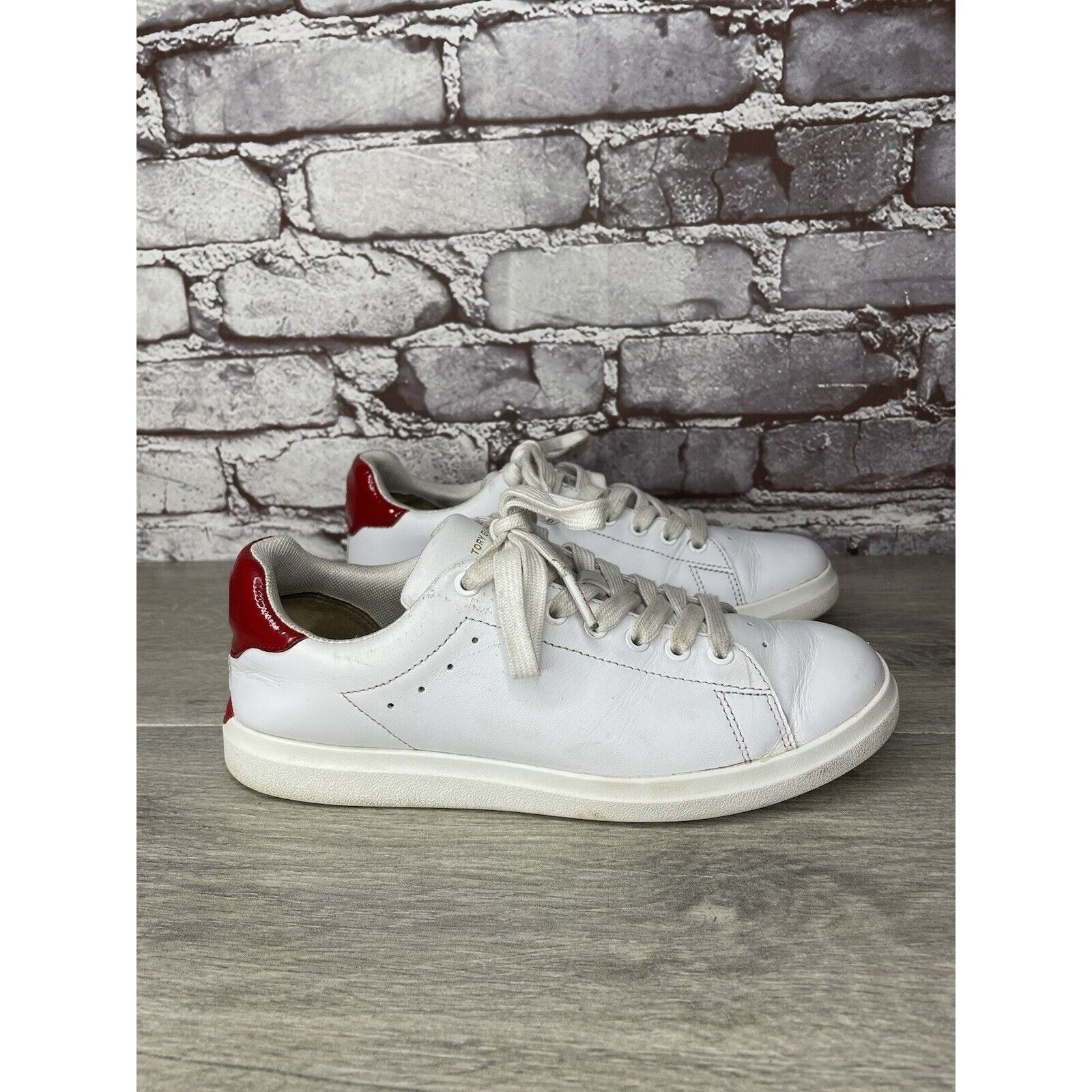 Tory Burch Howell Court White Leather Red Sneakers Shoes Wom, Women's (Size 6.5)