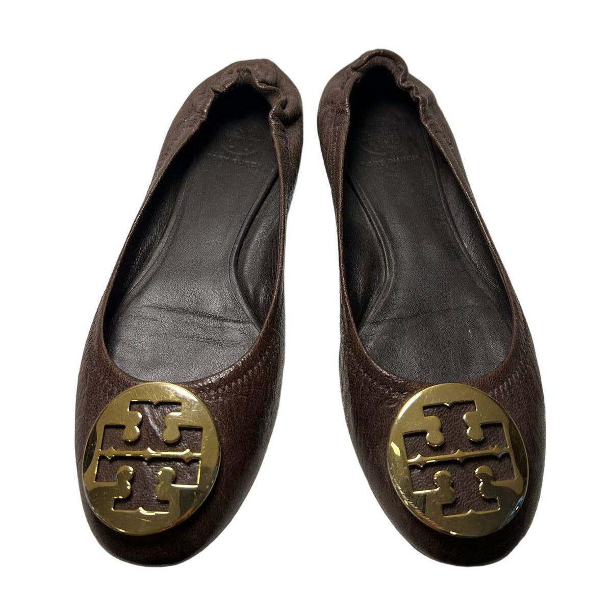 Tory Burch Minnie Travel Ballet Flat 8.5 Us Brown Leather, Women's