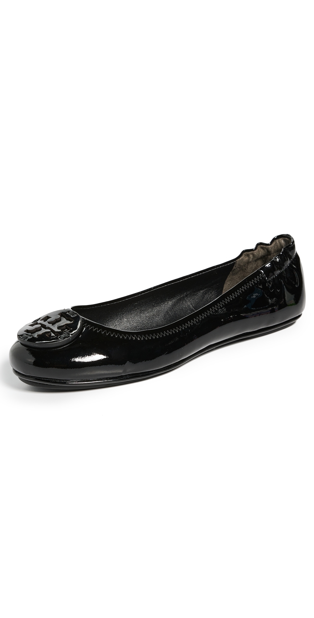 Tory Burch Minnie Travel Ballet Flats Black Patent 5.5