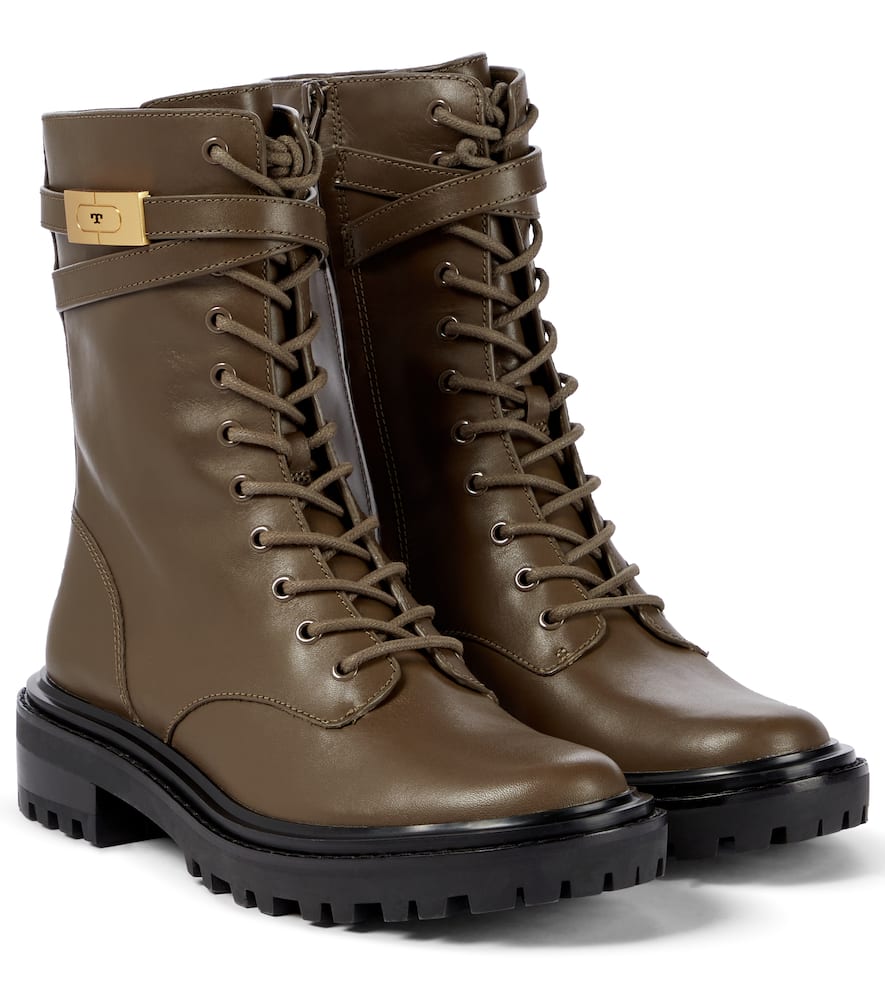 Tory Burch T Hardware leather combat boots