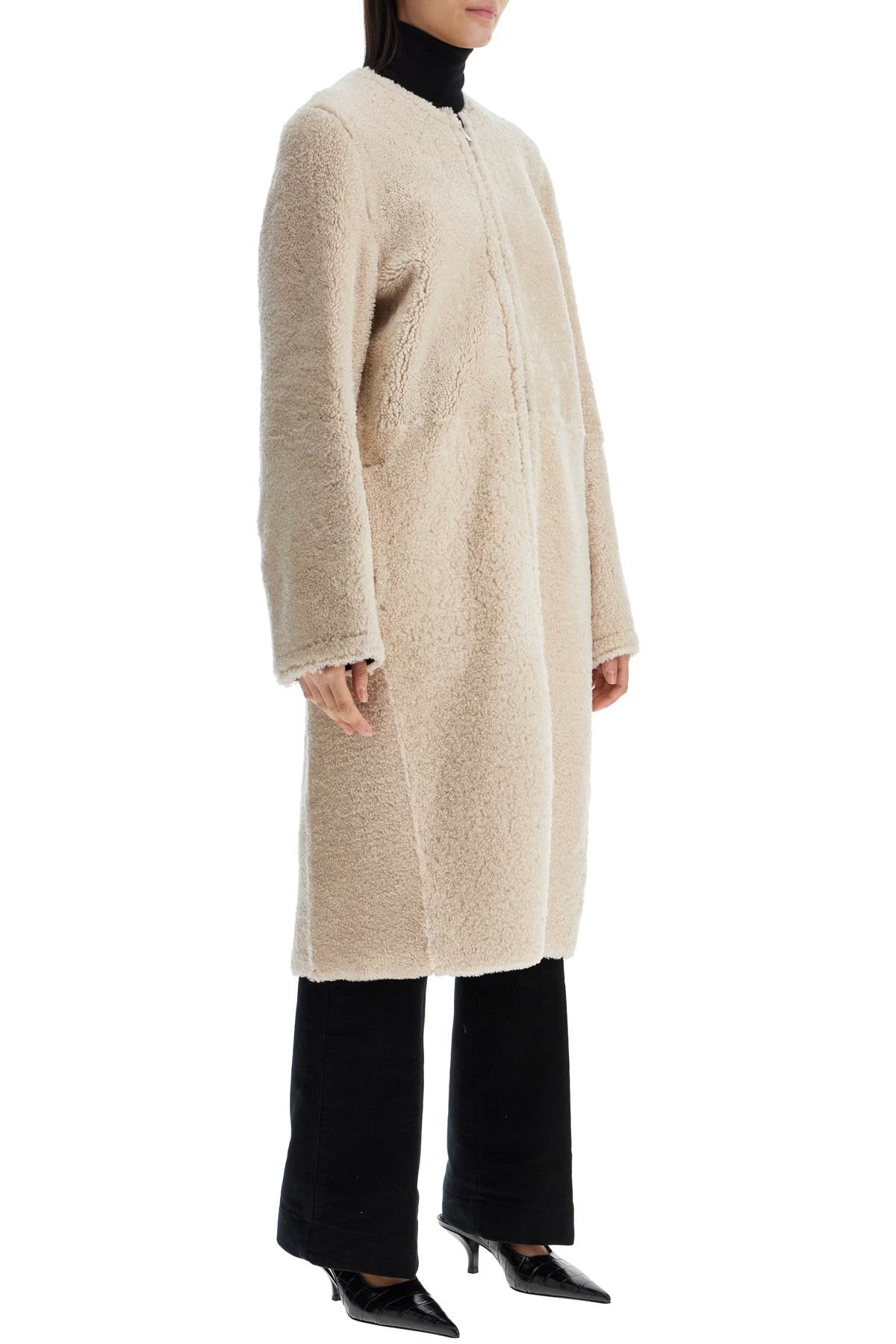 Toteme Beige Shearling Coat With Zip