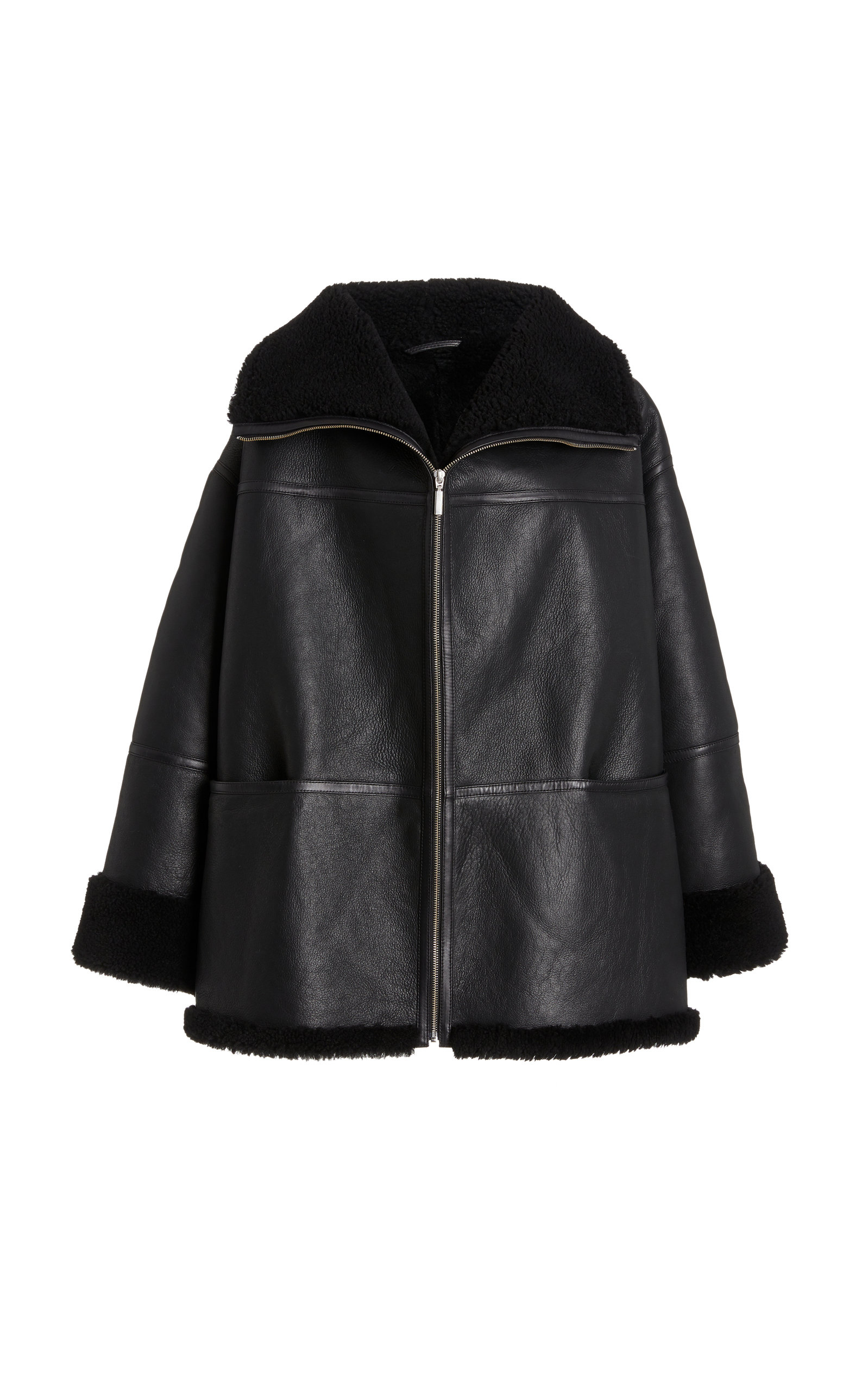 Toteme - Menfi Oversized Shearling Coat - Black - M/L - Moda Operandi