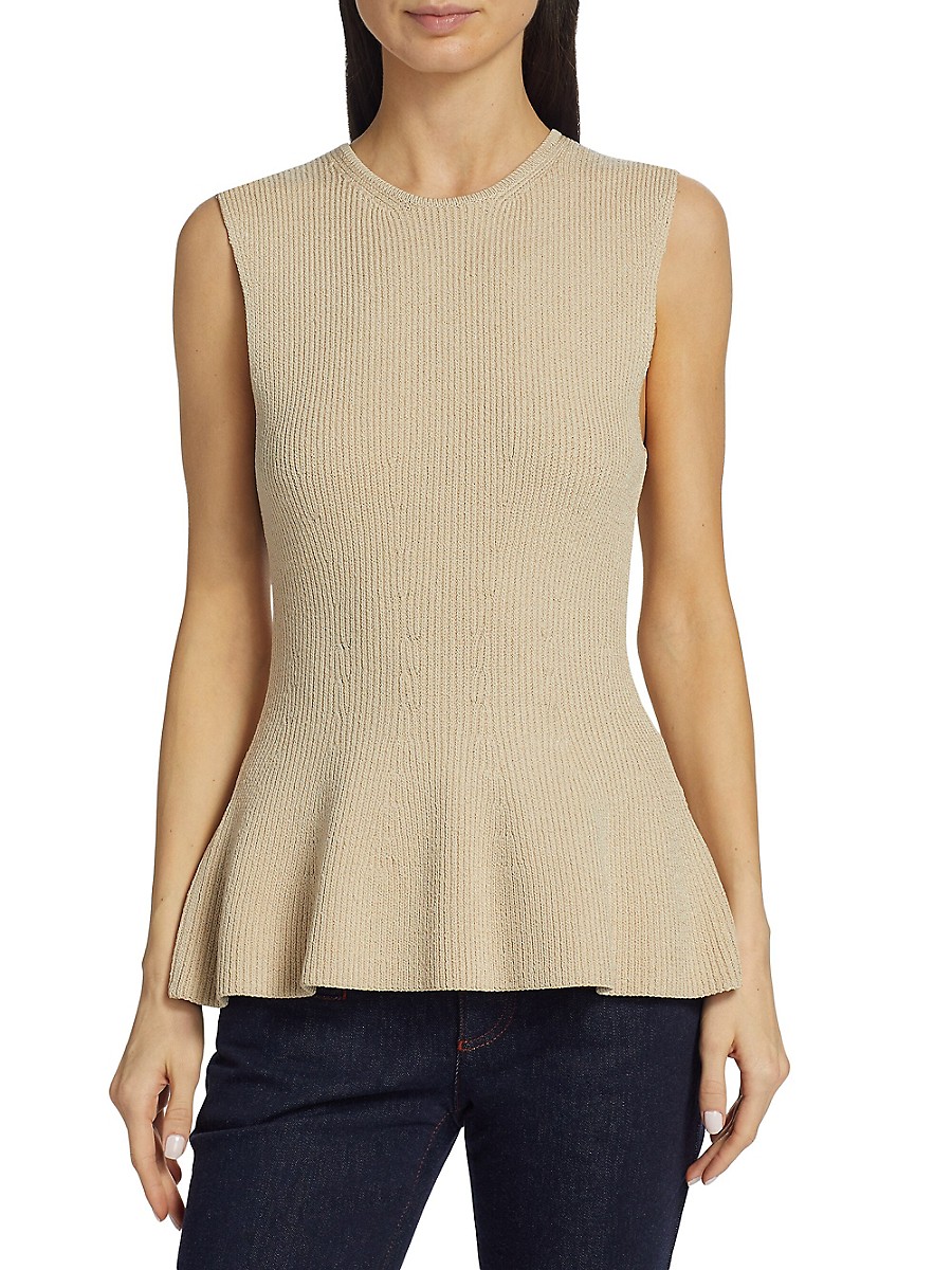 Toteme Women's Contour Rib-Knit Peplum Top - Beige - Size XS