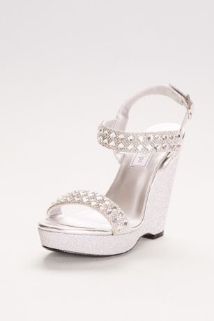 Touch Ups High Platform Wedge Sandals With Crystal Embellishments in Silver Size: 8.5 David's Bridal