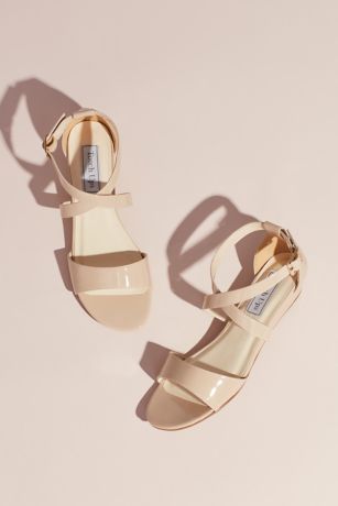 Touch Ups Patent Low Wedge Sandals With Crisscross Straps in Nude Size: 10.5 David's Bridal