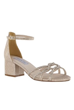 Touch Ups Shimmery Block Heel Sandals With Strappy Vamp in Champagne Size: 8W David's Bridal