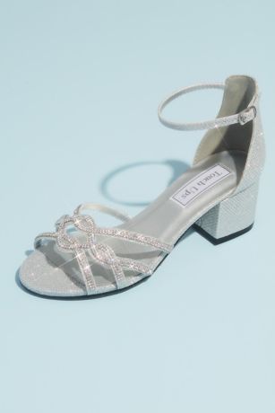 Touch Ups Shimmery Block Heel Sandals With Strappy Vamp in Silver Size: 8.5W David's Bridal