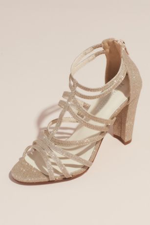 Touch Ups Strappy High-Heeled Glittery Gladiator Sandals in Champagne Size: 7.5 David's Bridal