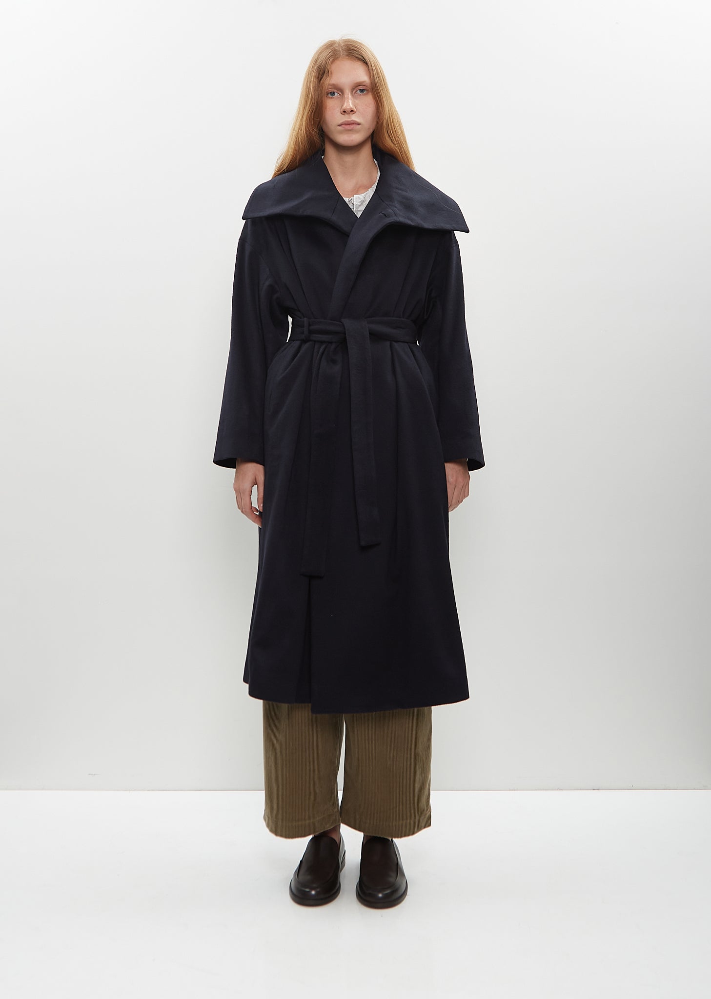 Toujours Cashmere Square Collar Wrap Coat Navy Size: 2