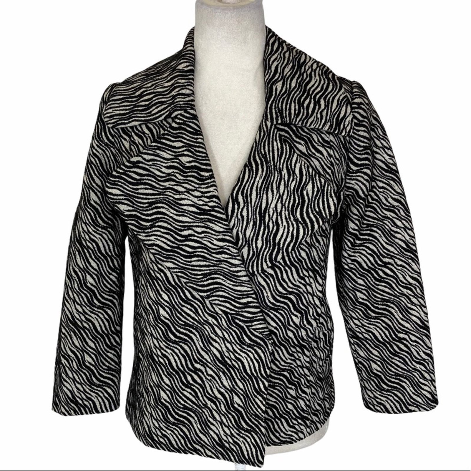 Tracy Reese Zebra Pea Coat In Black White Animal Print, Women's (Size Small)