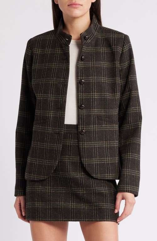 Treasure & Bond Plaid Stand Collar Blazer in Brown- Black Plaid at Nordstrom, Size Xx-Small