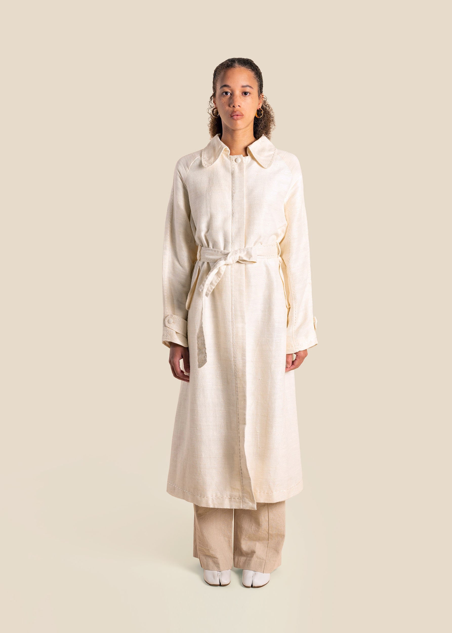 Trench Coat Raglan Sleeves/Trenchcoat Linen White Trench