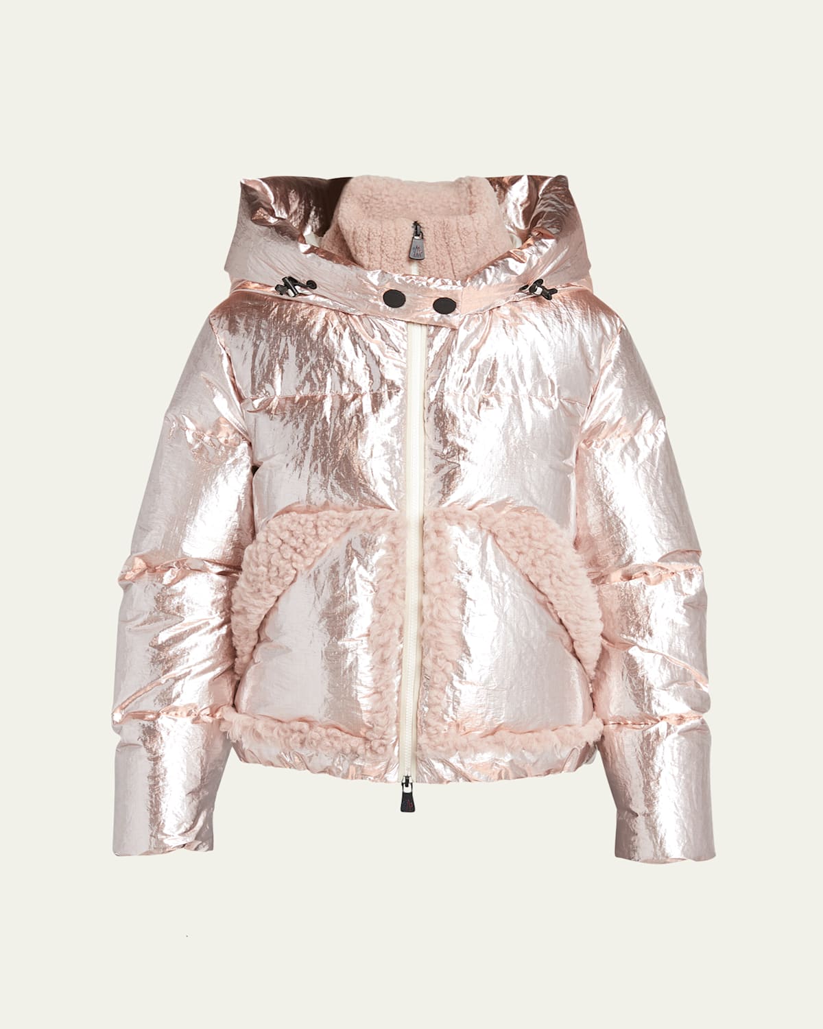 Trevelin Metallic Puffer Jacket with Shearling Trim