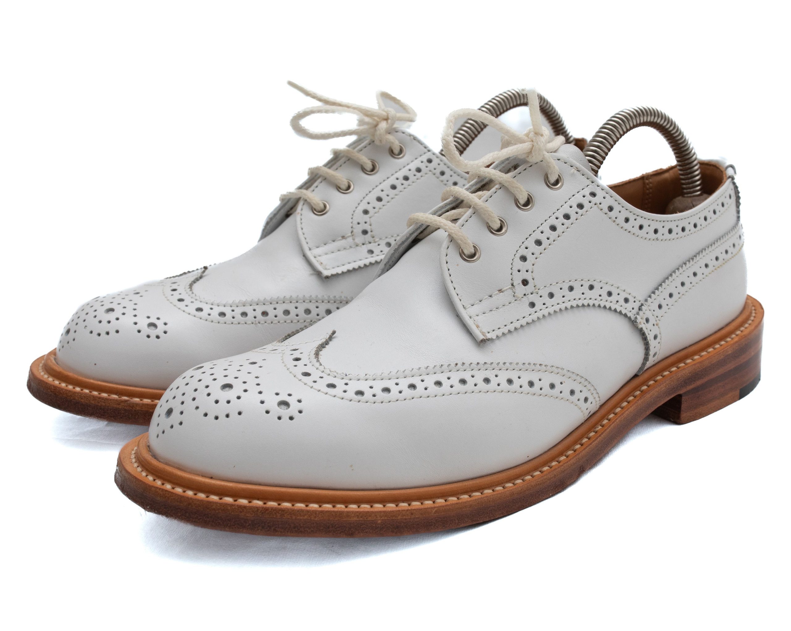 Trickers Anne Wing Tip Country Brogues White Shoes in White/Tan, Women's (Size 8.5)