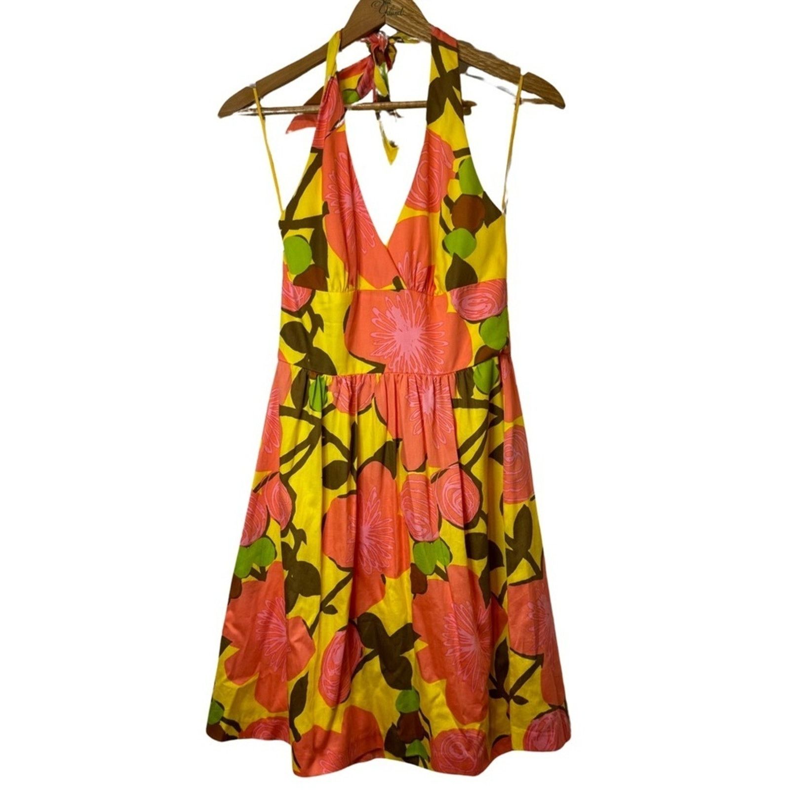 Trina Turk Floral Halter Neck Mini Dress Size 6 in Yellow, Women's