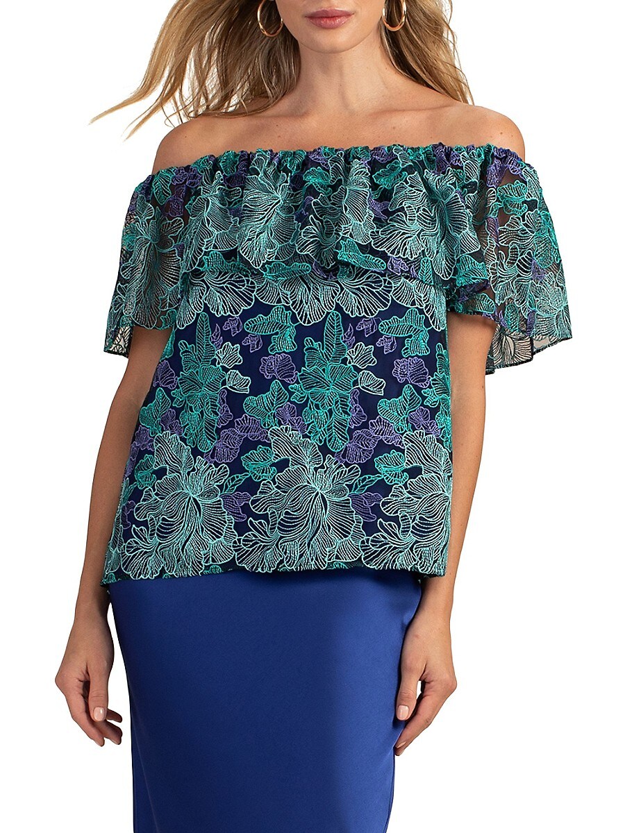 Trina Turk Women's Wisdom Embroidered Off-the-Shoulder Top - Blue Multi - Size S