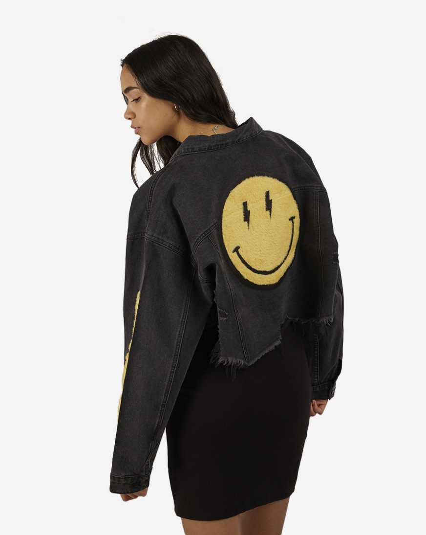 Trio Urban Women's Yellow Smiley Denim Jacket