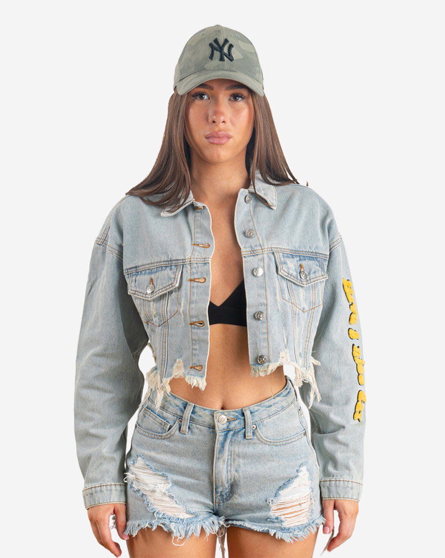 Trio Urban Women's Yellow Smiley Denim Jacket