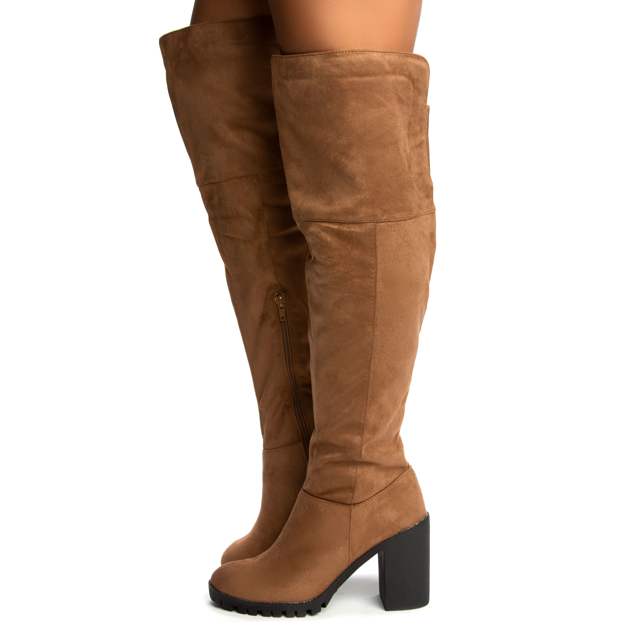 Trixy-03 Over The Knee High Heel Boot Brown Suede