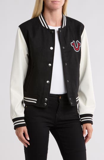 True Religion True Varsity Jacket in Black /Winter White at Nordstrom Rack, Size Small