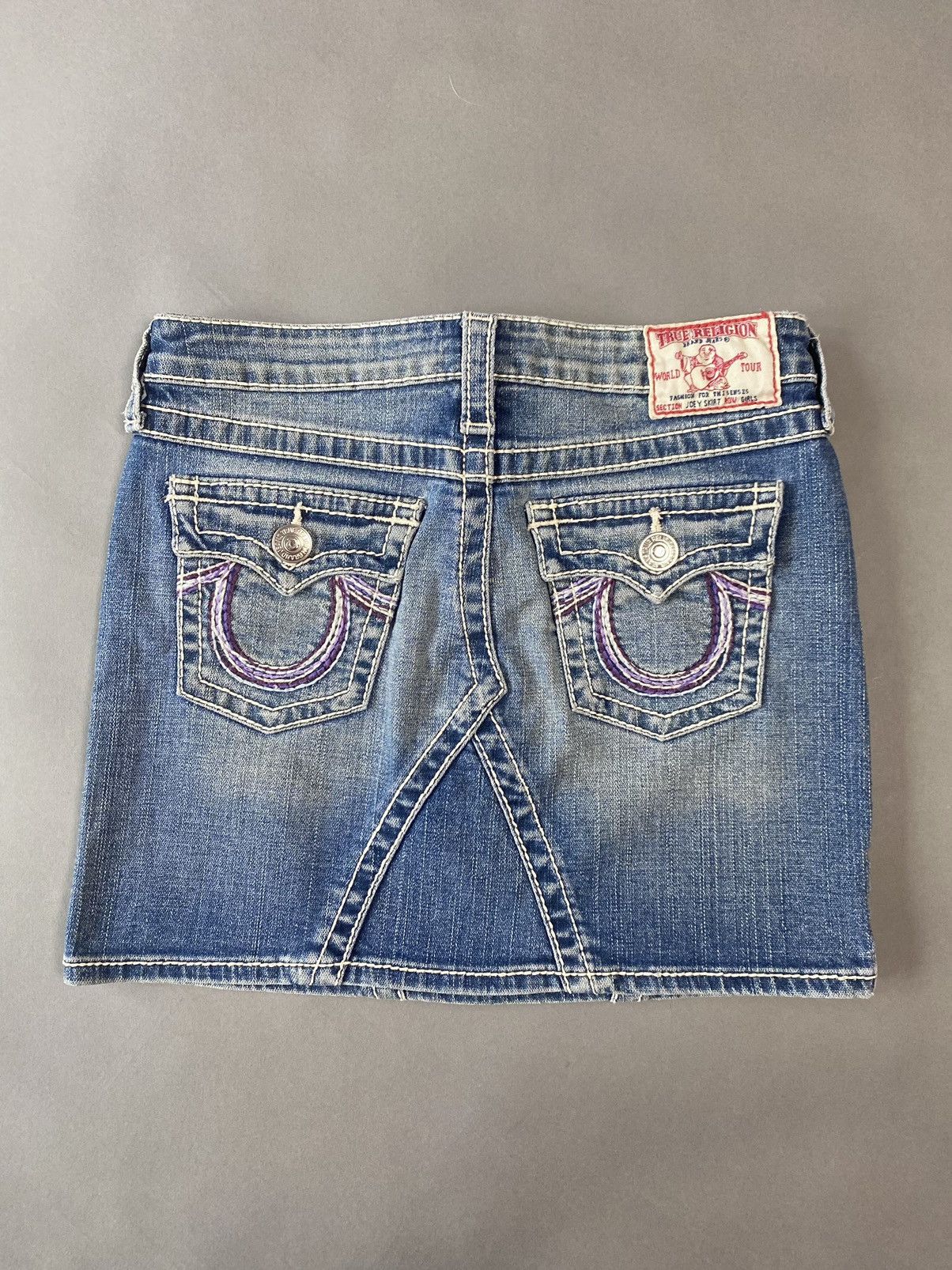 True Religion Vintage Mini Skirt Denim White Seagulls in Navy, Women's (Size 26)