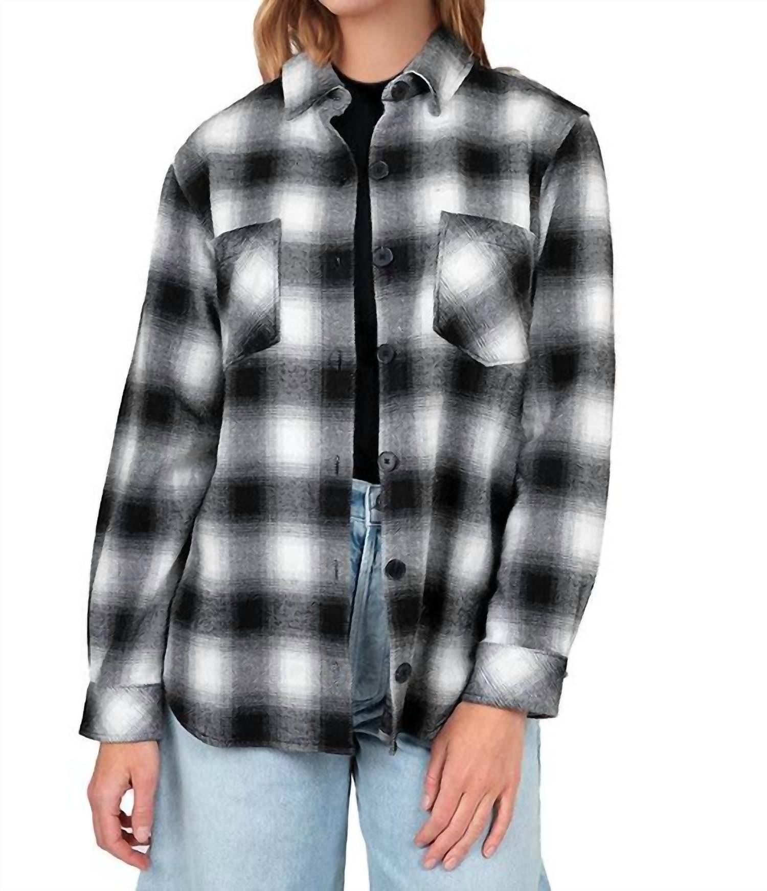 Two Pocket Oversized Shacket In Heritage Black Plaid