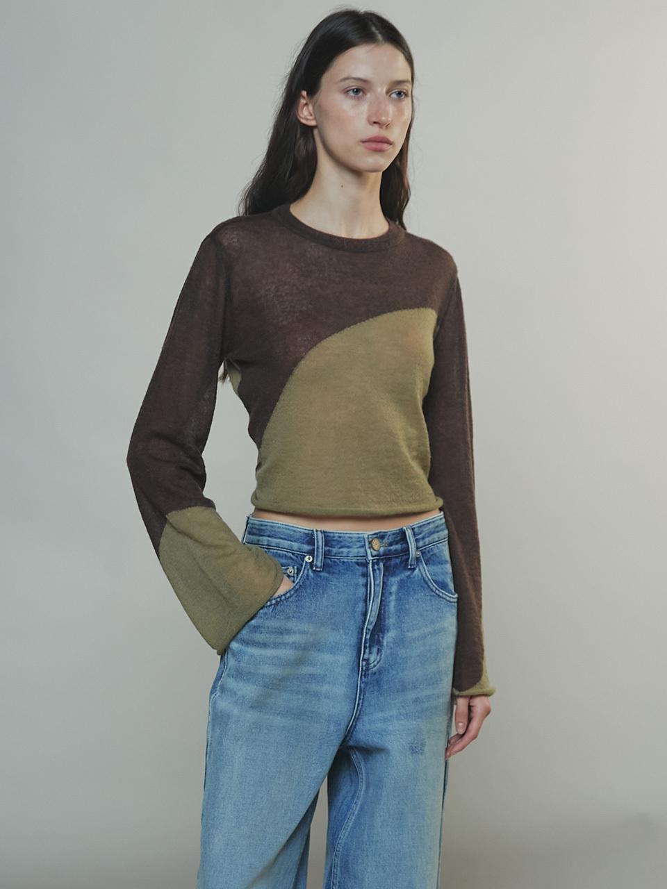 Two Tone Drawstring Crop Top_Brown