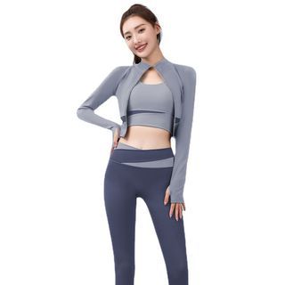 Two Tone Sports Bra / Sports Cropped Zip Jacket / Long-Sleeve Sports Top / High Waist Yoga Pants / Yoga Shorts / Set