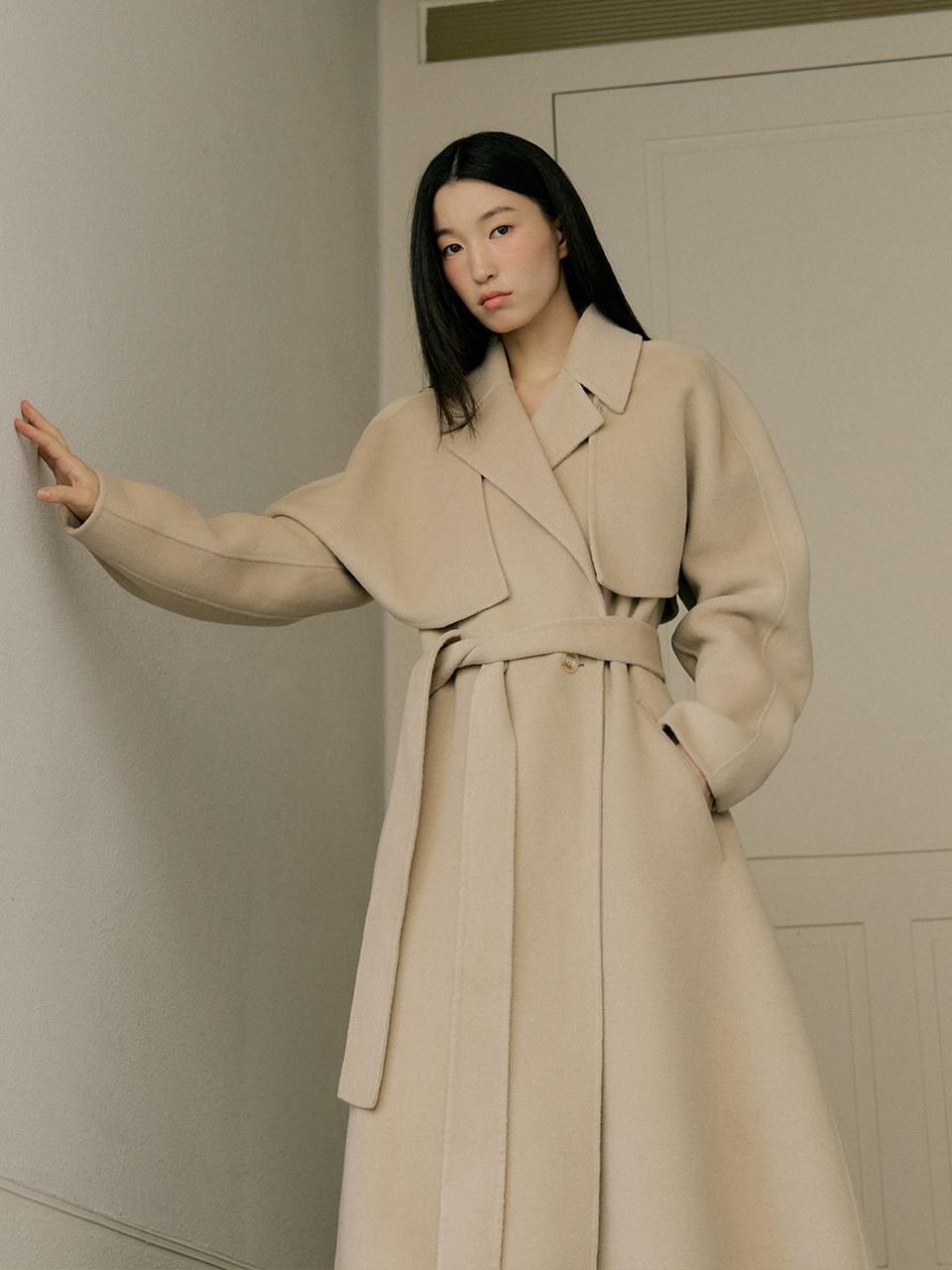 Two-way Cape Wool Coat [Beige]