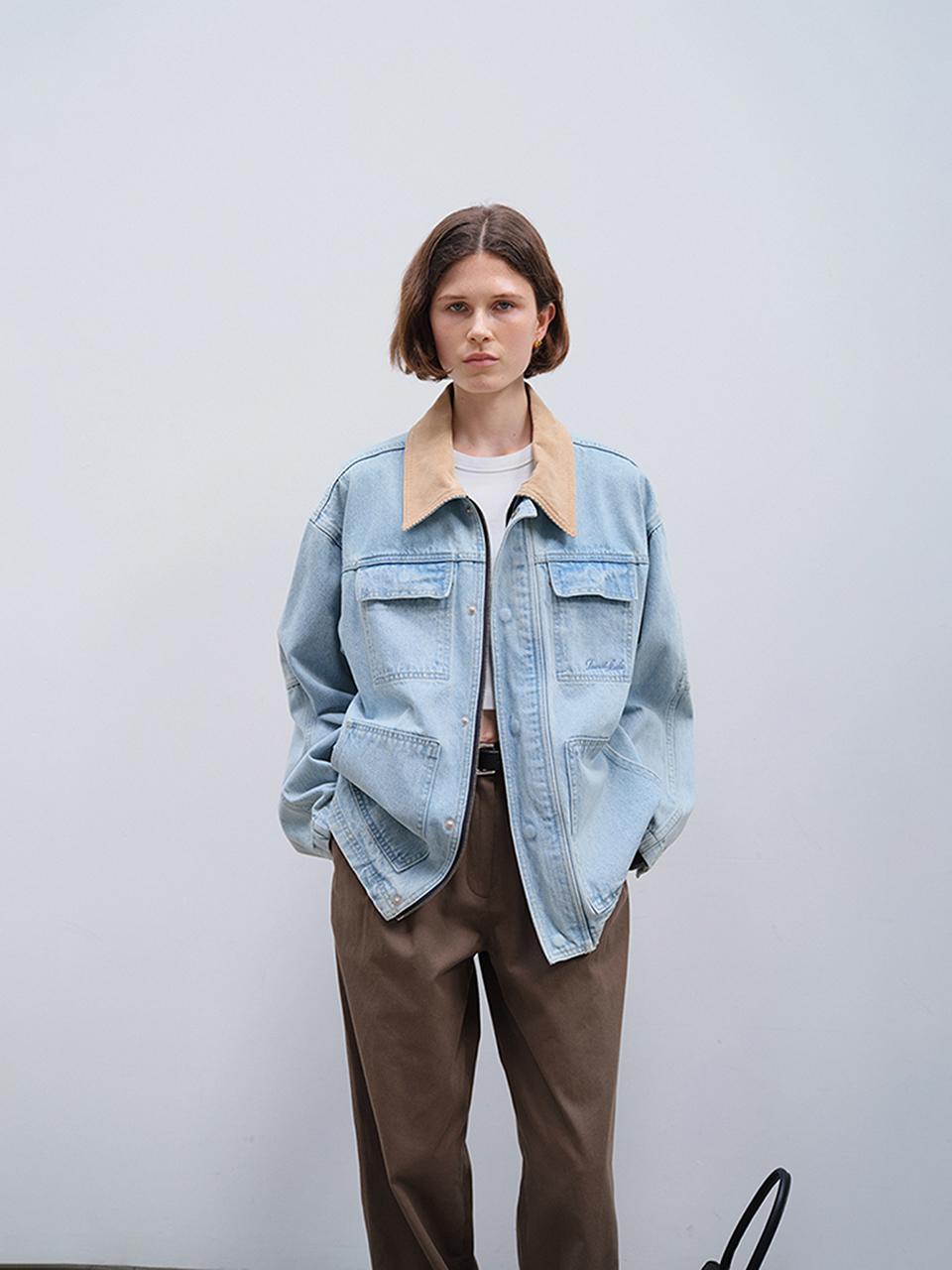 UNISEX VINTAGE WORK DENIM JACKET LIGHT BLUE_UDJU4C