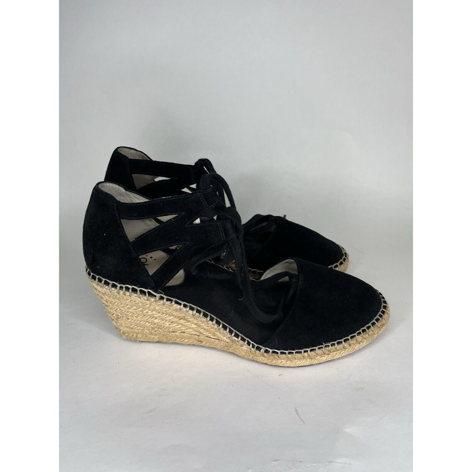 Unbrnd Abeo Black Suede Leather Lace Up Espadrilles Wedges Sandals, Women's (Size 9)