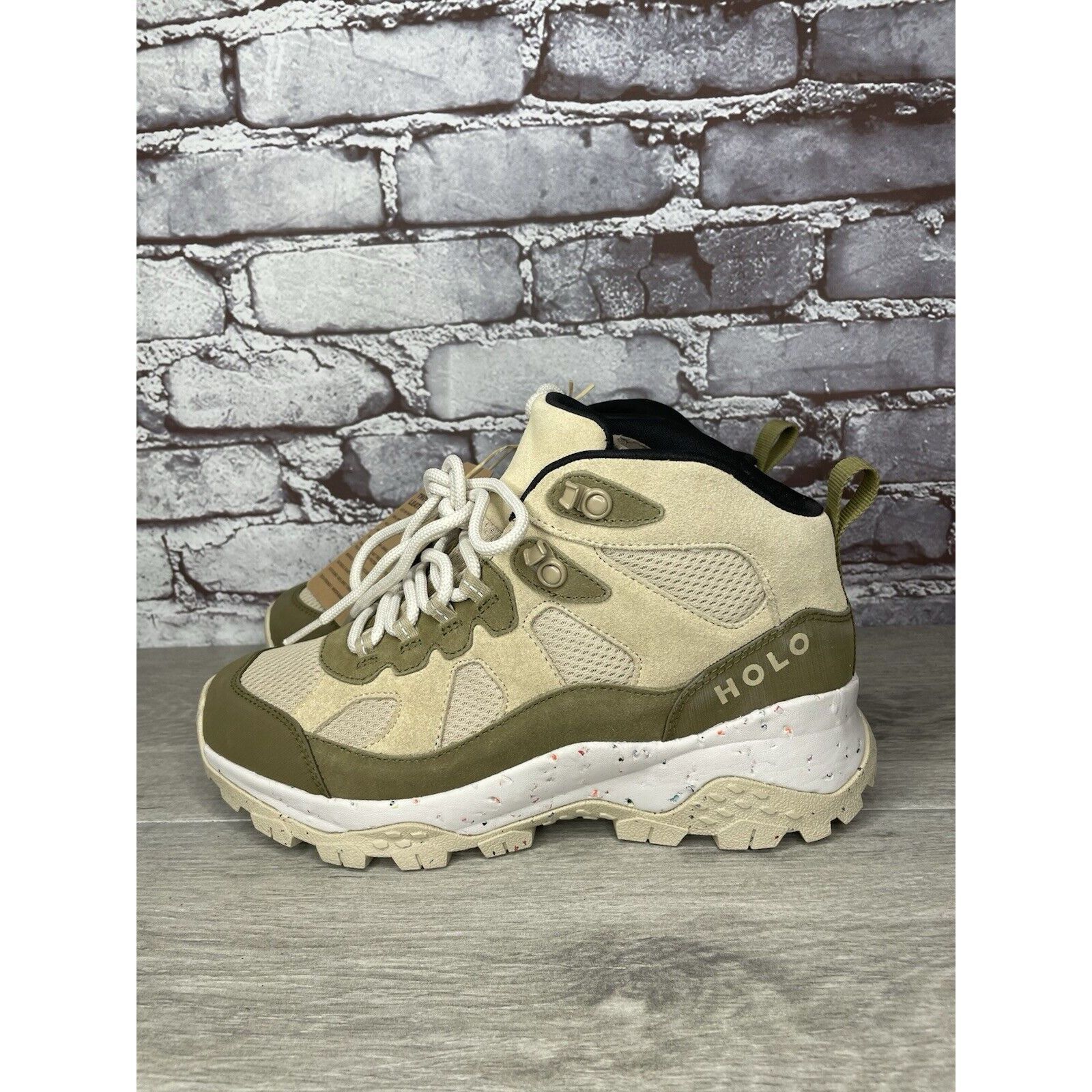 Unbrnd Holo Footwear Troy Eco Leather Mid Wp Hiking Boots Khaki Wom in Tan, Women's (Size 10)