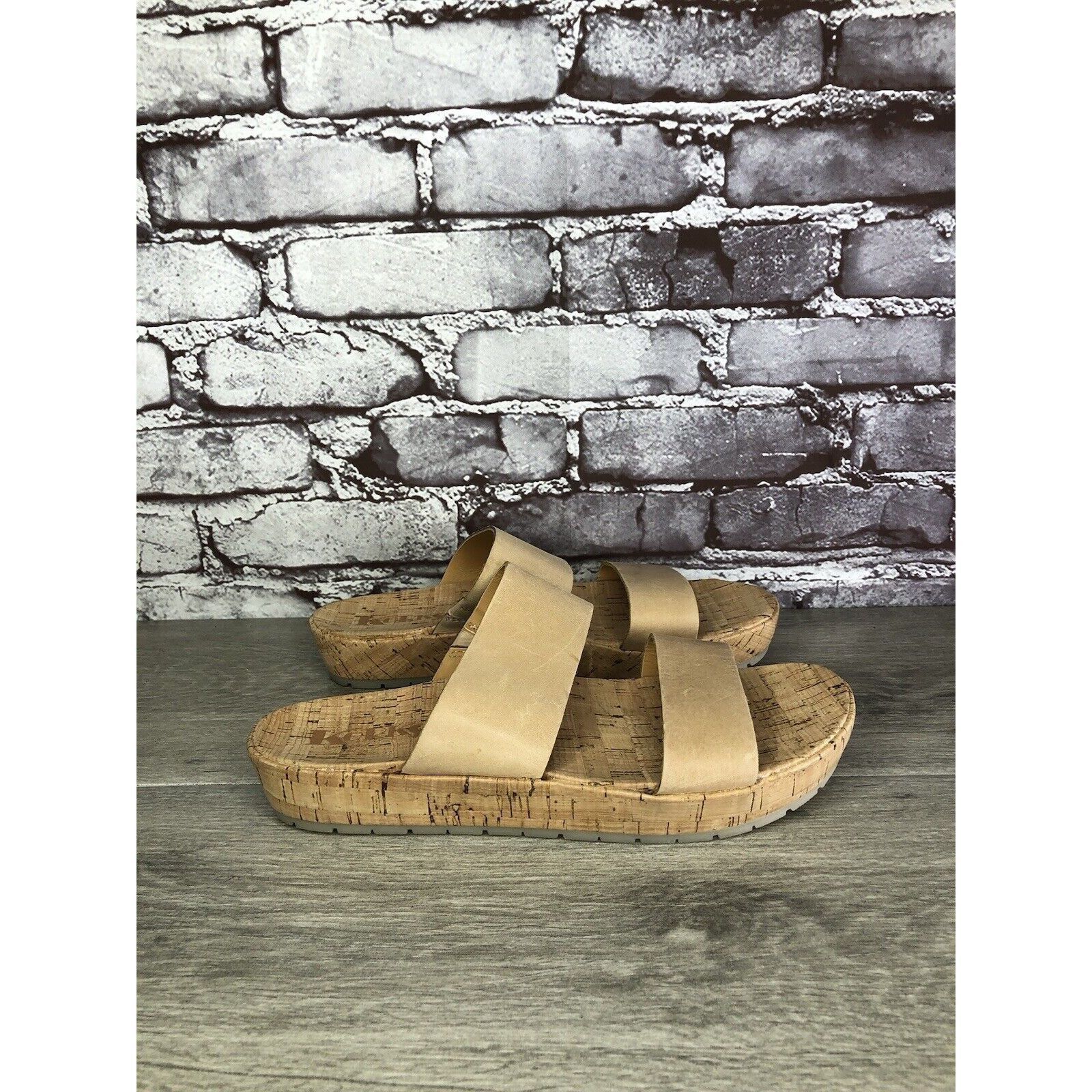 Unbrnd Korks Nude Leather Slip On Slides Cork Casual Wedge Shoes Wo in Tan, Women's (Size 9)