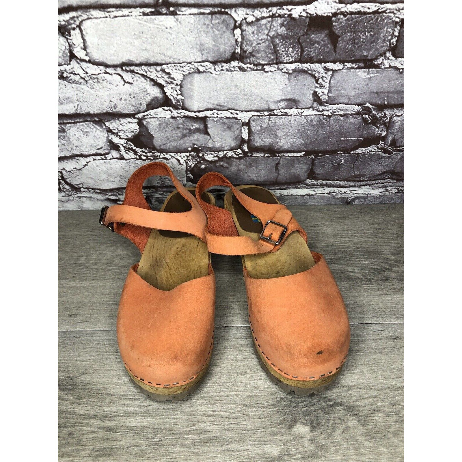 Unbrnd Lotta's Stockholm Swedish Oiled Orange Nubuck Wood Clogs Wom Shoes, Women's (Size 8.5)