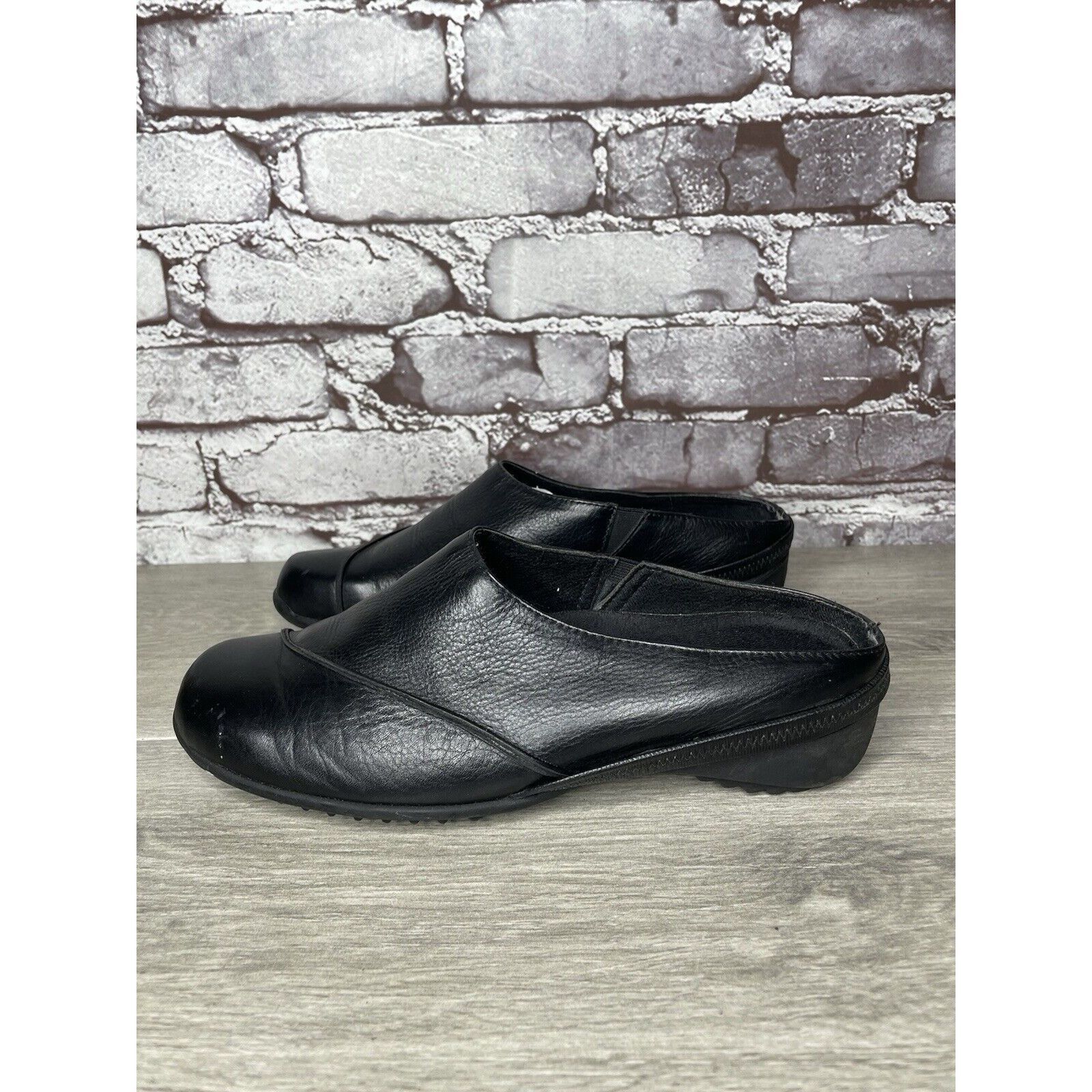 Unbrnd Munro American Black Leather Slipon Slingback Mules Shoes Wo, Women's (Size 6)