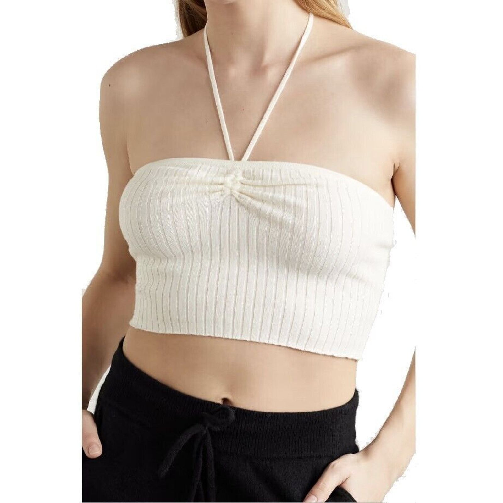 Unbrnd Skin Paulette Women White Cotton Crop Halter Neck Top Size S