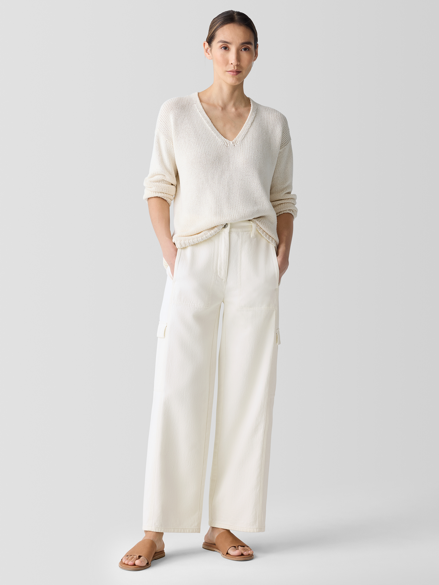 Undyed Utility Organic Cotton Wide-Leg Cargo Pant