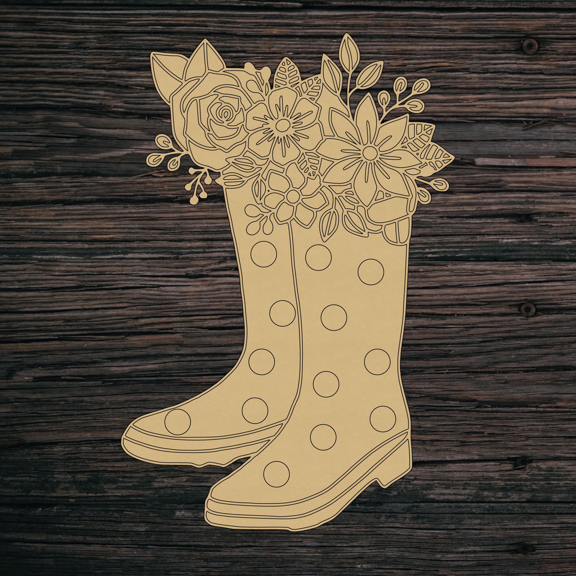 Unfinished Diy Wooden Rain Boots With Flowers Cutout - Paint Your Own Sign