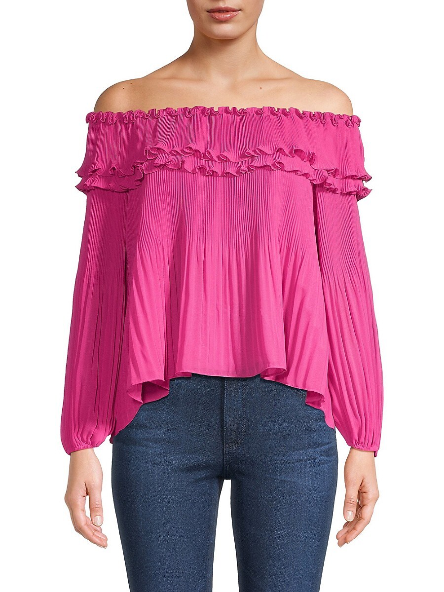 Ungaro Women's Emilia Pleated Crepe Chiffon Bardot Top - Pink - Size S