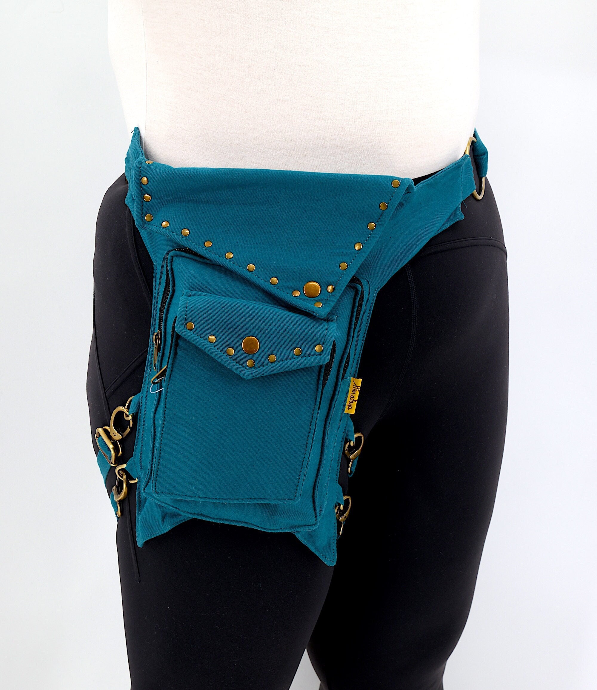 Unique Designed Himalaya Canvas Cotton Solid Colored Teal Blue Large Leg Belt Fanny Pack Bag, Hippie Boho Eco-Friendly Bag