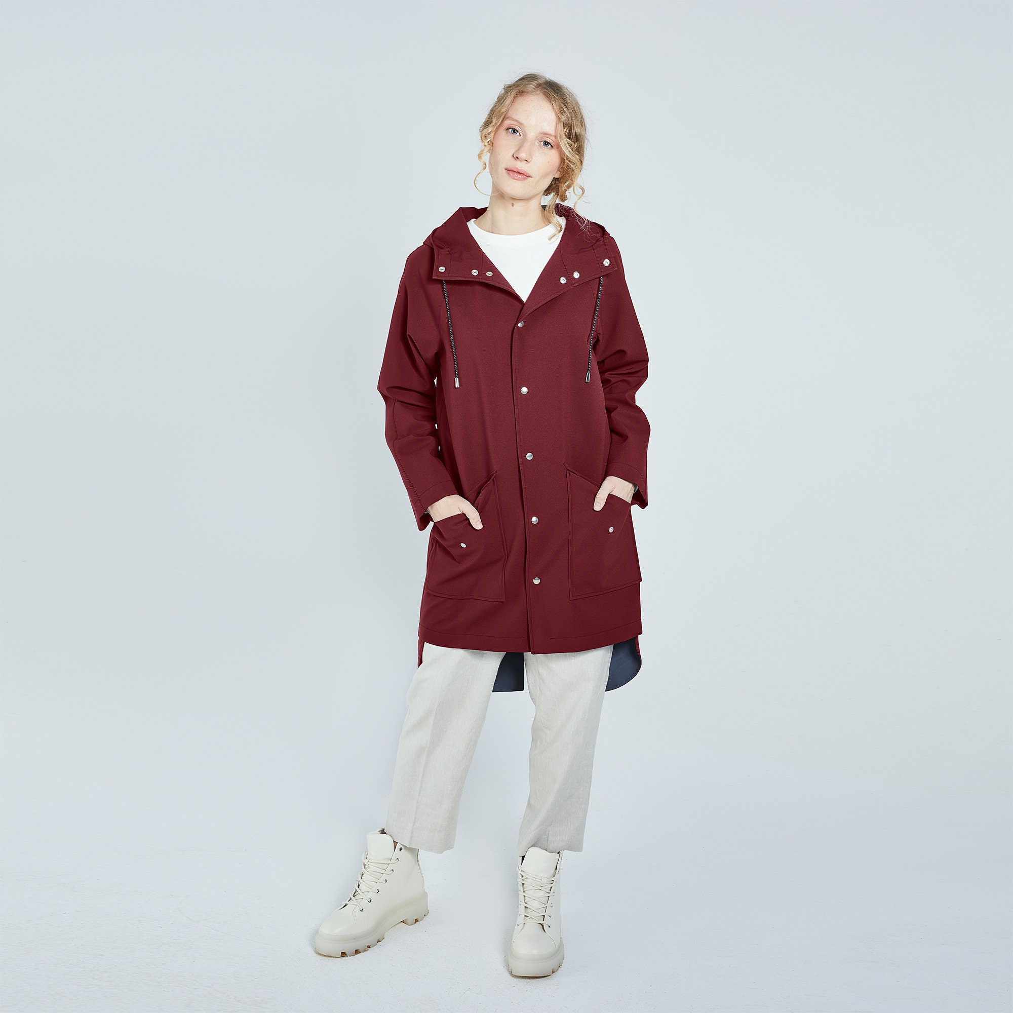 Unisex Burgundy City Raincoat - Sustainable Outerwear