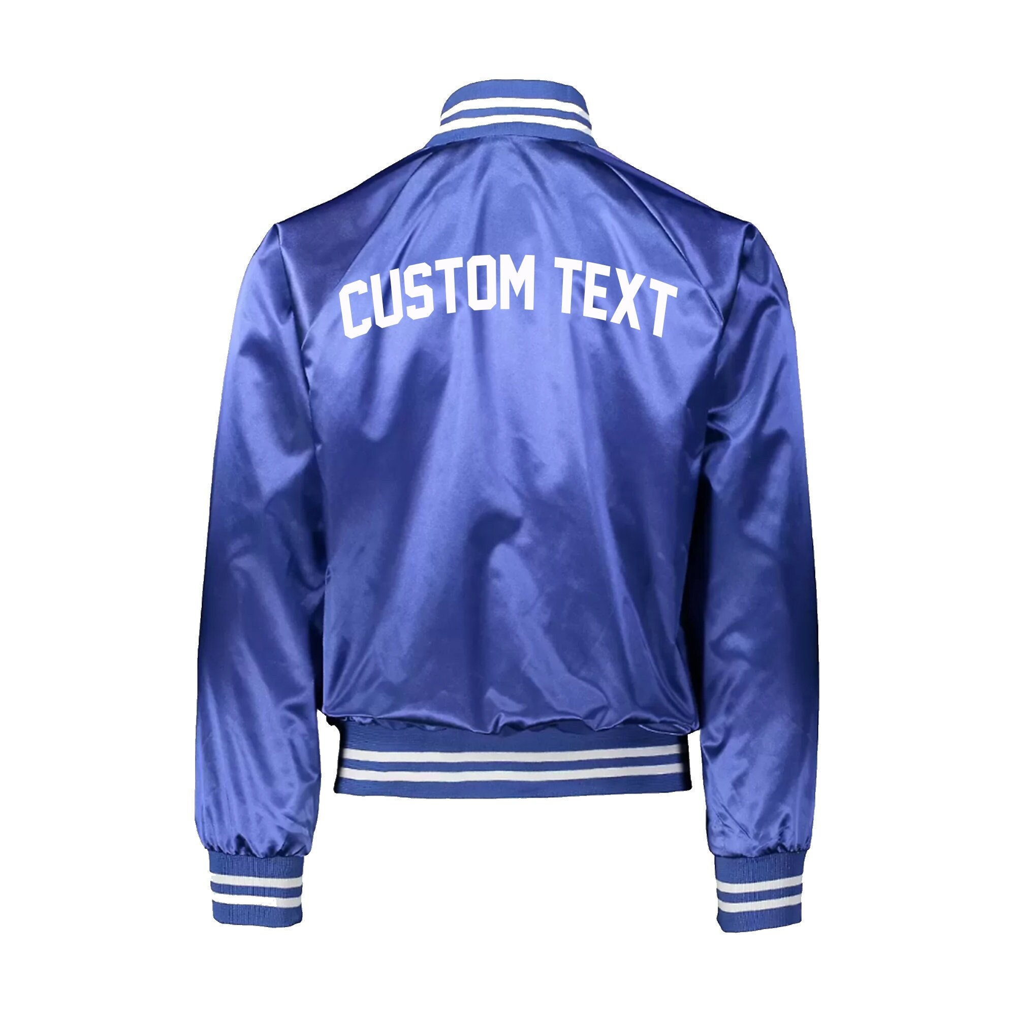 Unisex Custom Royal Blue Varsity Bomber Jacket - Long Sleeve Zip Up Sports Lightweight Bomber - Customize Jacket