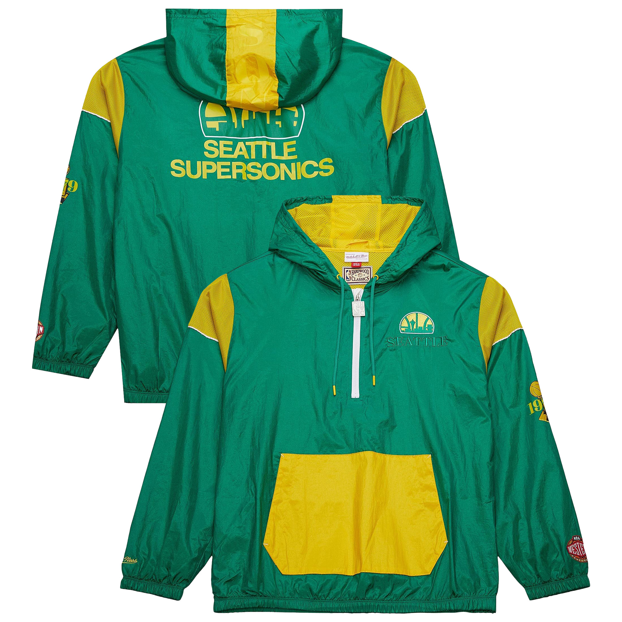 Unisex Mitchell & Ness Kelly Green Seattle SuperSonics Hardwood Classics Team OG 3.0 Anorak Half-Zip Windbreaker Jacket