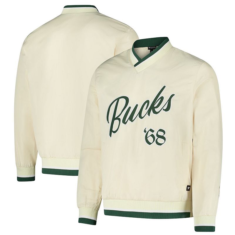 Unisex The Wild Collective Cream Milwaukee Bucks Applique Pullover Windbreaker, Adult Unisex, Size: Small, Beige