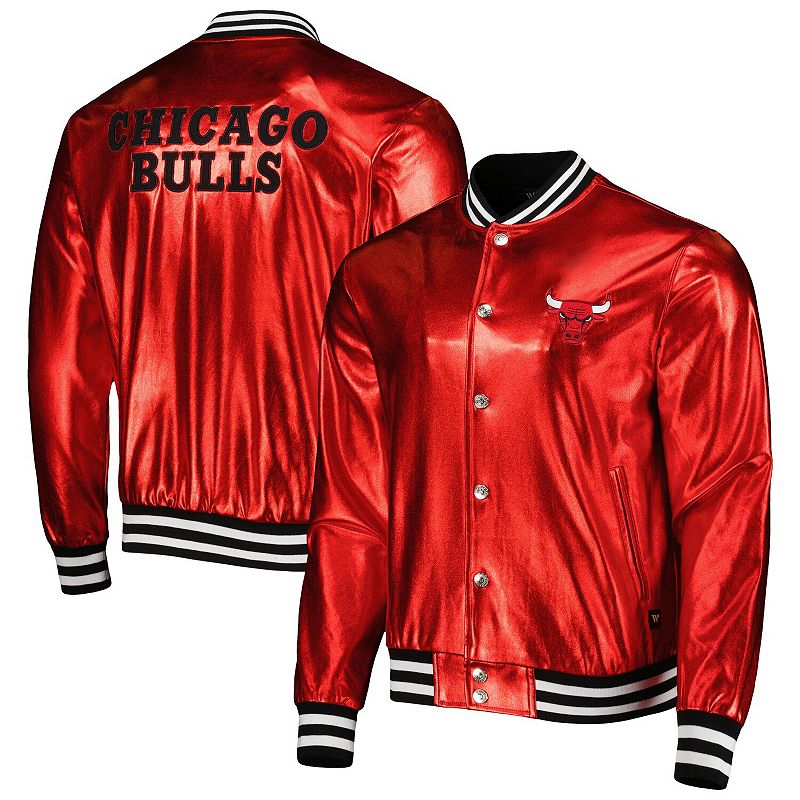 Unisex The Wild Collective Red Chicago Bulls Metallic Full-Snap Bomber Jacket, Adult Unisex, Size: Small