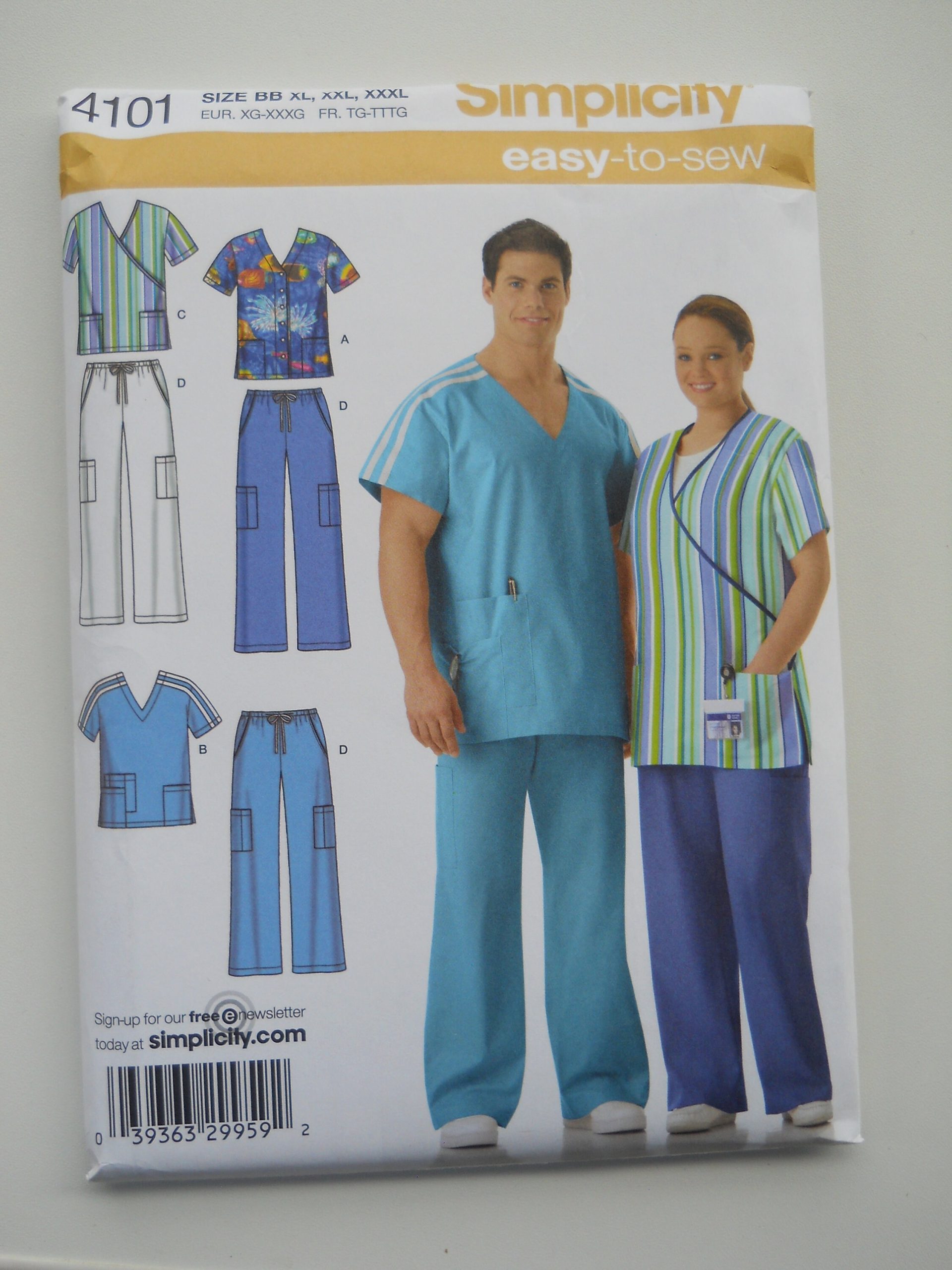 Unisex V Neck Scrubs Simplicity 4101 Aa | S, M, L Or Bb | Xl, Xxl, Xxxl New Sewing Pattern For Scrub Top & Cargo Pants, Medical, Dental, Vet