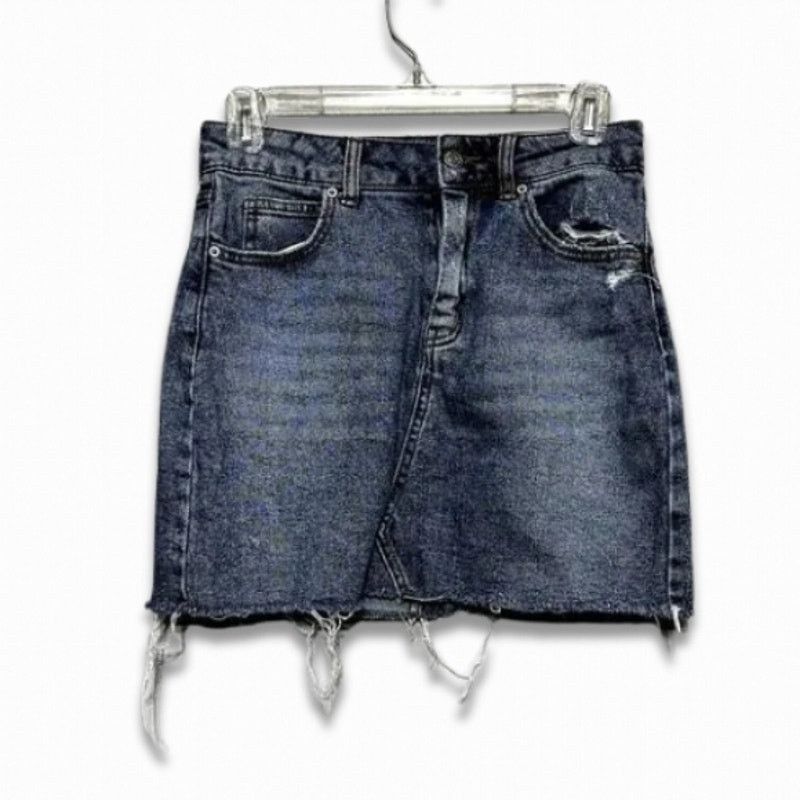 Unlisted Wild Fable Mini Skirt Frayed Hem Zip Fly Button Denim Blue 2, Women's (Size 26)