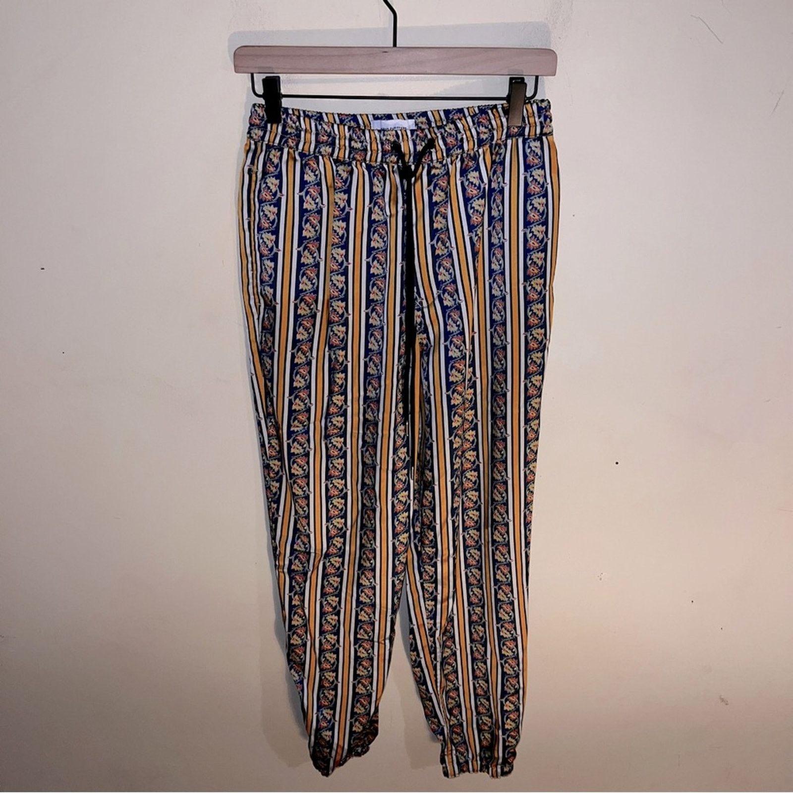 Urban Outfitters Floral Satin Eclectic Drawstring Joggers S in Gold, Women's (Size 27)