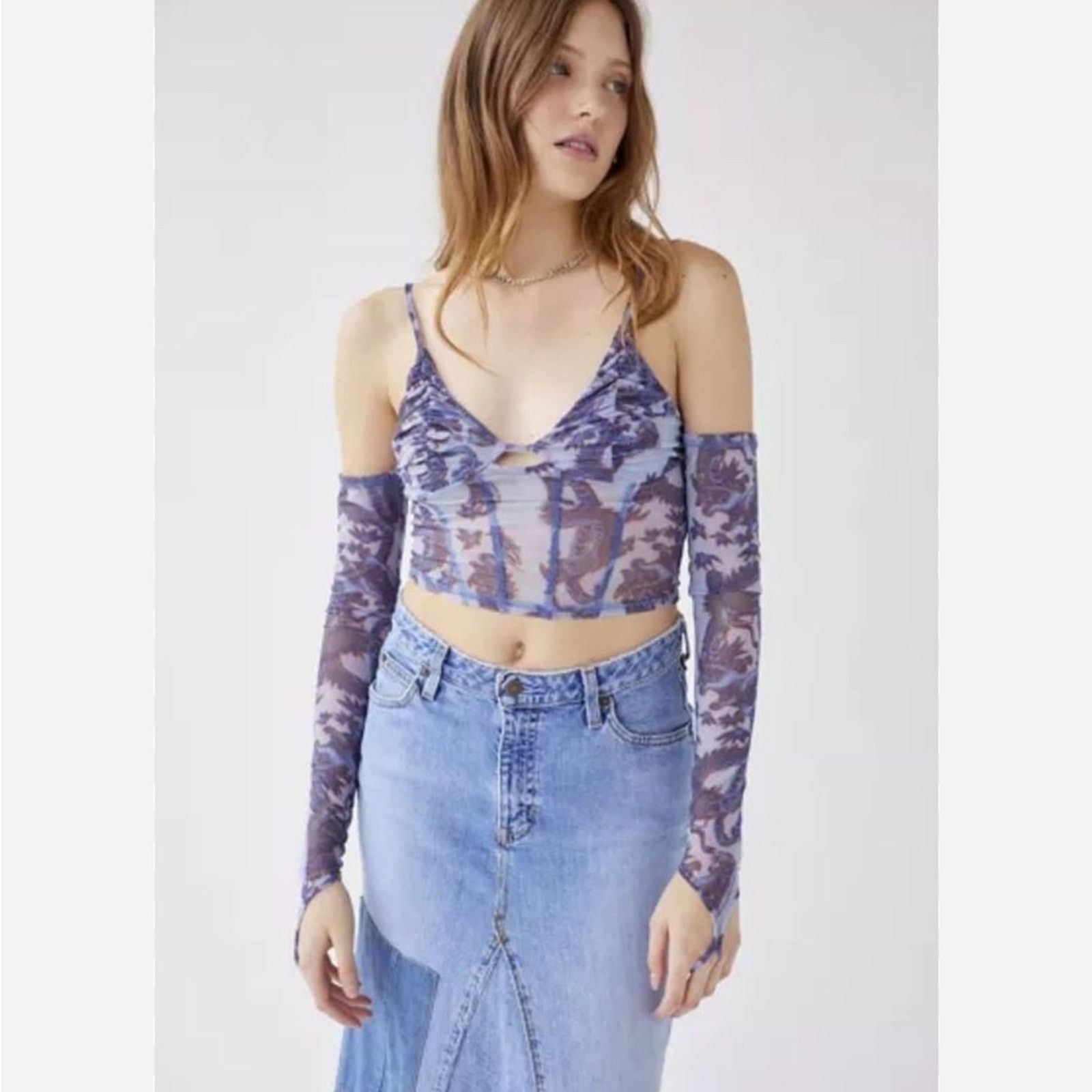 Urban Outfitters Ziggy Purple Paisley Corset Top Size L, Women's