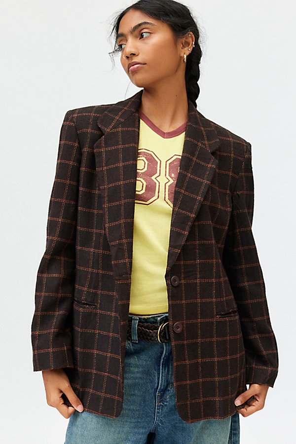 Urban Renewal Vintage Oversized Check Blazer Jacket in Brown at Urban Outfitters